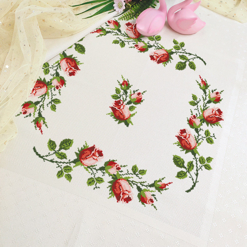凉风dmc十字绣客厅新款 z031玫瑰花 桌布 印花——凉风旗舰店.