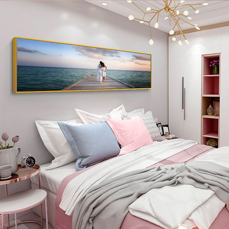 卧室床头装饰画现代简约沙发背景墙挂画温馨浪漫情侣海边风景壁画