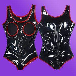 欧美镜面乳胶氨连体性感比基尼镂空开胸泳衣夜场走秀演出紧身背心