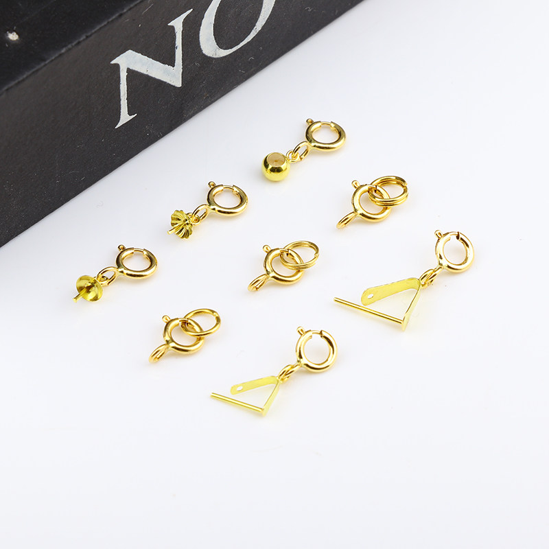 18k金万能扣珍珠扣连接扣防开扣绳扣diy配件吊坠扣弹簧扣半成品