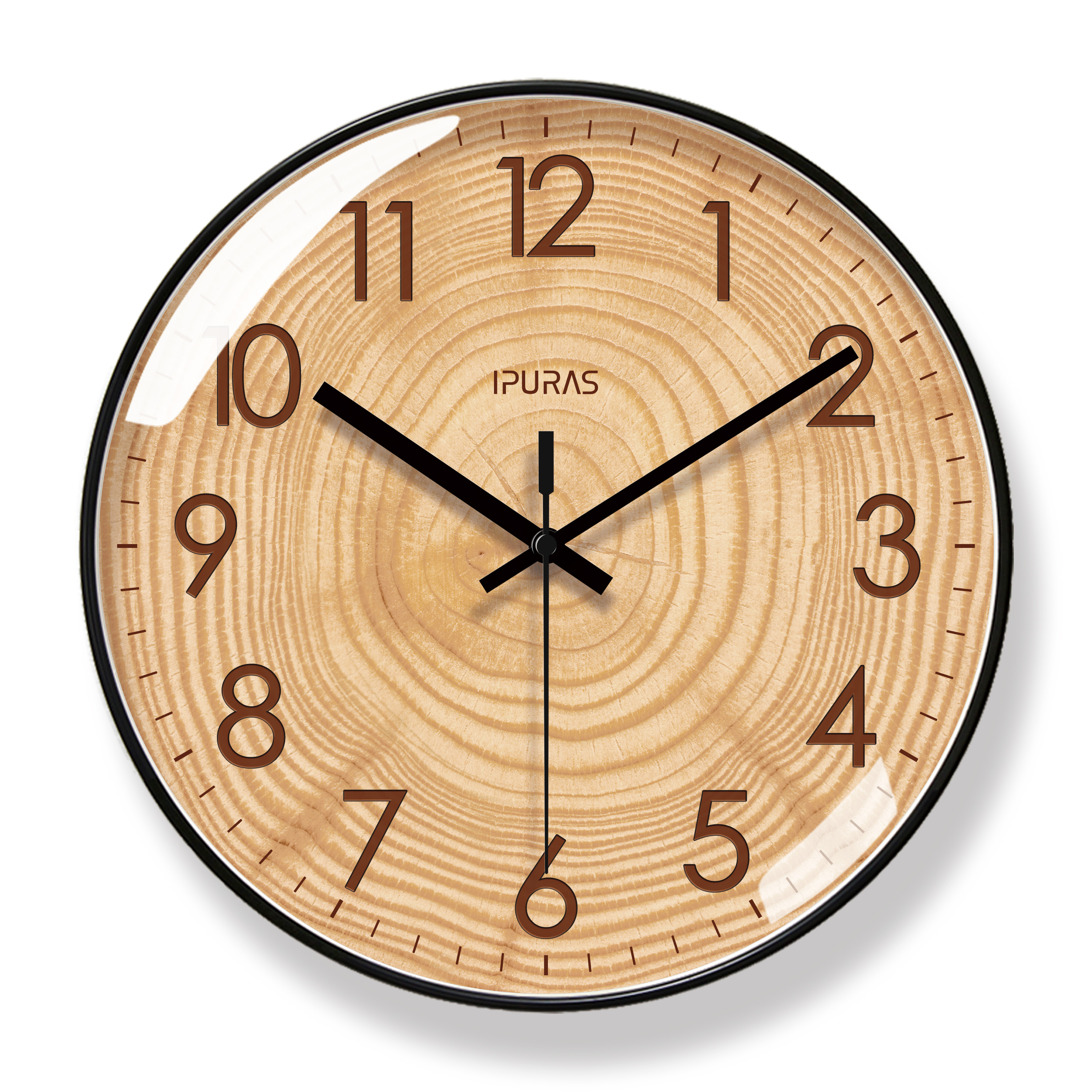 易普拉6857木质纹理挂钟客厅钟表时尚艺术时钟挂表静音扫秒石英钟