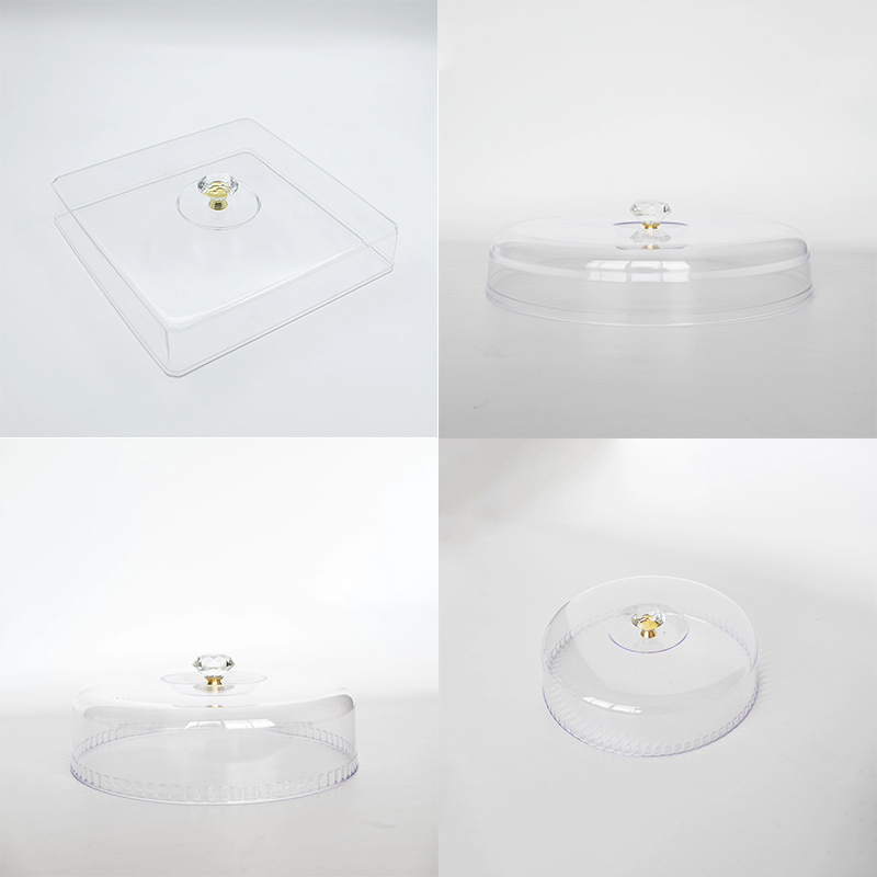 精美水晶把手创意塑料盖坚果盘水果盘亚克力盖子防尘罩透明塑料盖