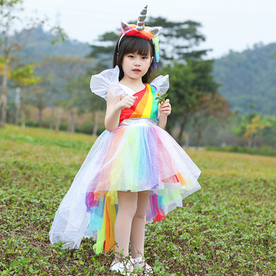 儿童万圣节活动派对服装 cosplay友谊魔法彩虹小马独角兽连衣裙
