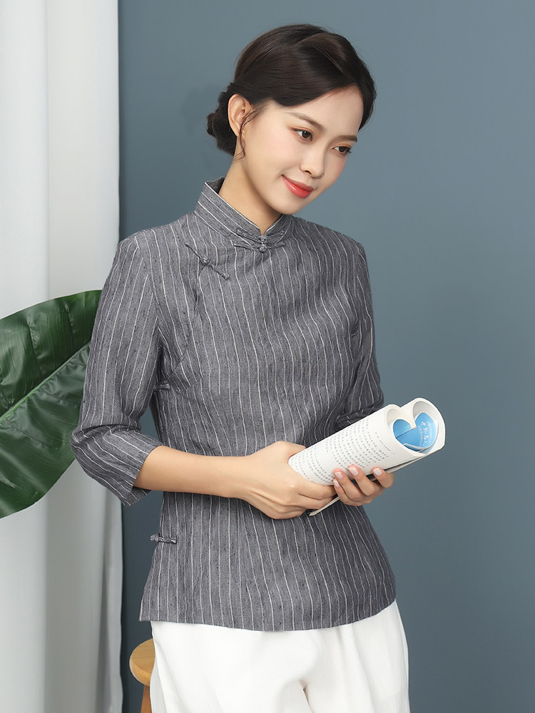 龙妙 旗袍上衣-龙妙时尚天丝提花旗袍上衣年轻款民国风斜襟复古半身