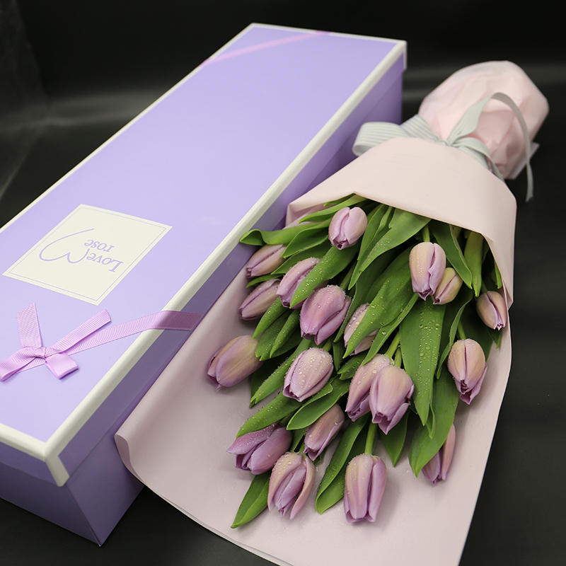 进口紫黄粉色郁金香鲜花束礼盒上海鲜