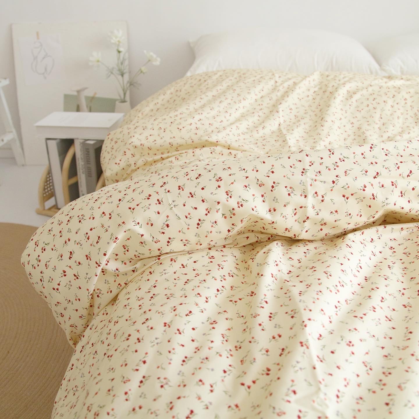 细节做旧感秋日暖色黄底小碎花韩国博主全棉单件被套单人被罩定制