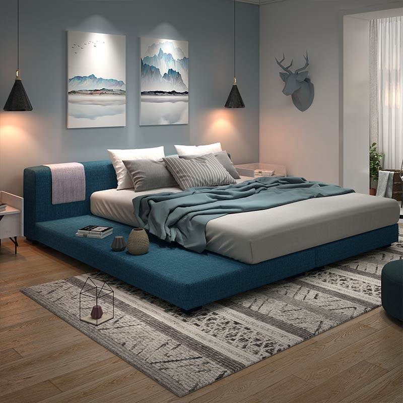 榻榻米床主卧双人大床北欧简约现代网红床家用1.8米布艺软包床202