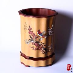 宜兴陶瓷紫砂盆客厅紫砂兰花盆精品 筋纹圆形点彩花盆 兰花花盆