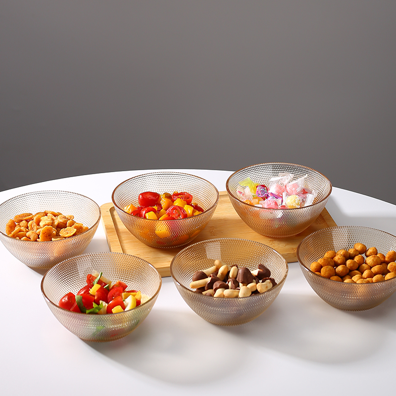 【6只装】玻璃碗水果甜品碗波点茶色碗家用整套米饭碗火锅调料碗