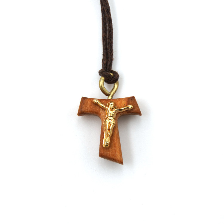 一折木质十字架_t型十字架吊坠圣方济各tau橄榄木质意卡米诺天主教
