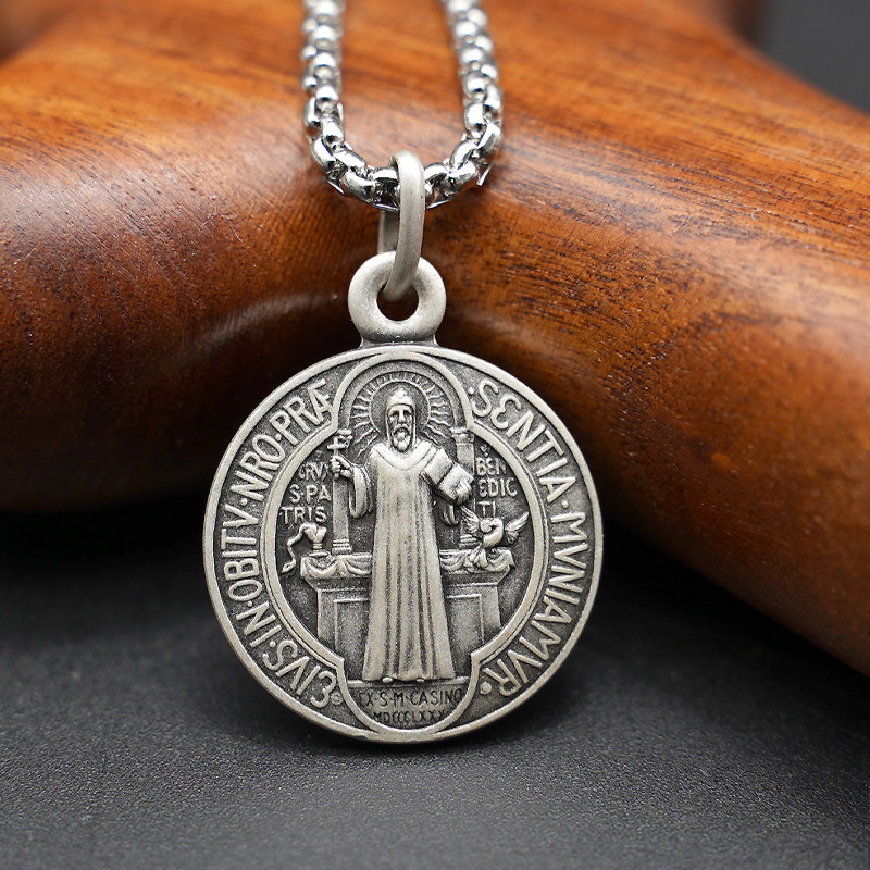 925银圣本笃圣牌法国进口天主教复古饰品意卡米诺项链吊坠项坠