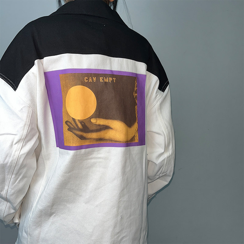 life cavempt捧月丹宁牛仔夹克男女 长袖拼接印花情侣宽松外套潮
