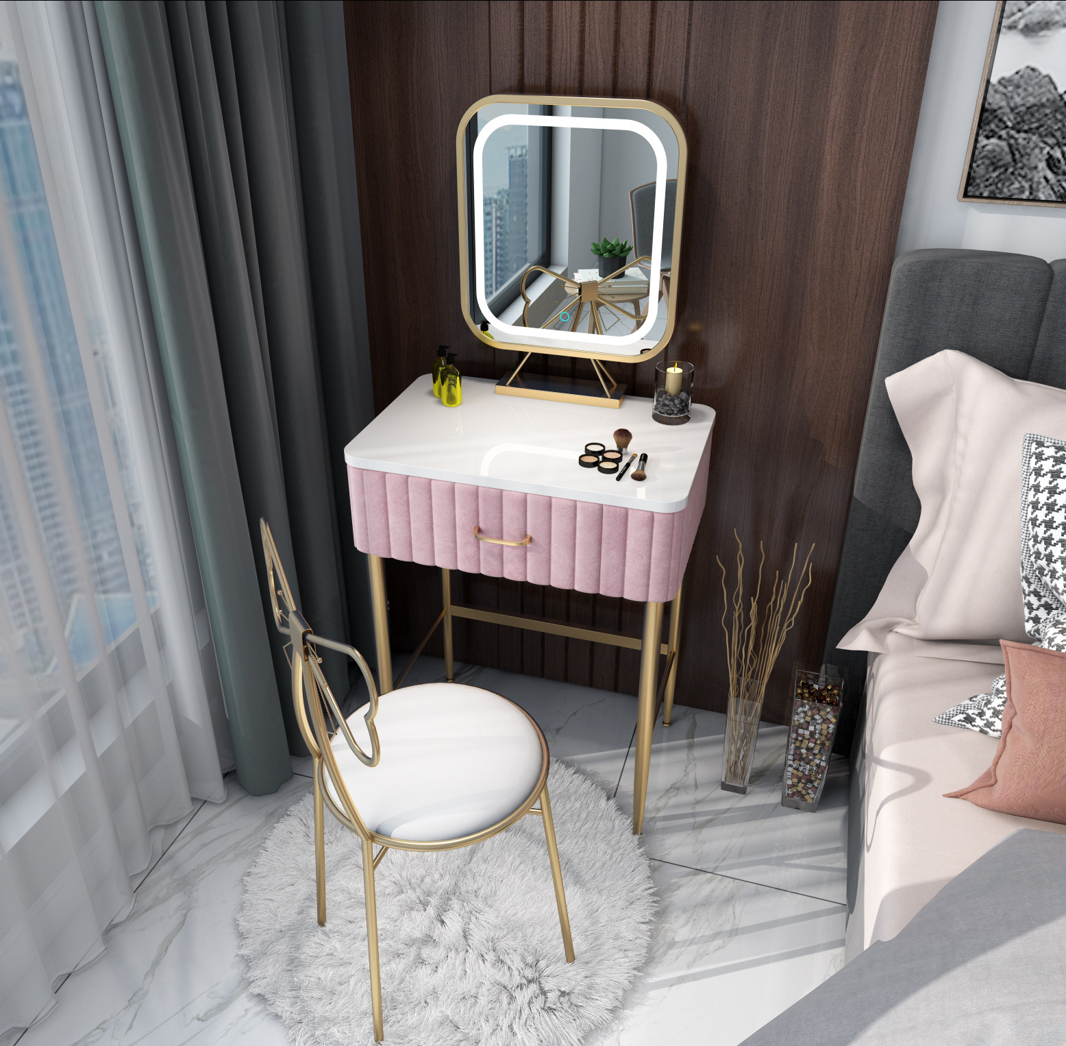 北欧迷你梳妆台卧室简约现代小户型超窄化妆桌网红ins妆台轻奢型