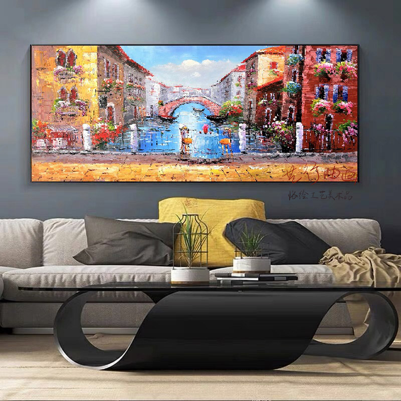 手绘油画威尼斯水城建筑风景客厅沙发背景墙立体壁画别墅卧室挂画