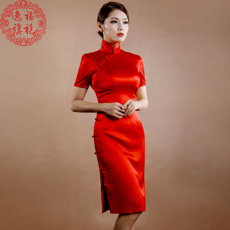 逸福远哲专卖店的优惠券大全—逸福大红色 中国红缎面旗袍 新娘短款