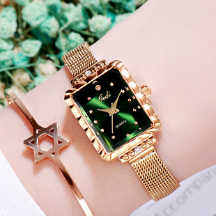GEDI正品方形手表女韩版简约细带手表小巧学生手表女表绿色小表盘