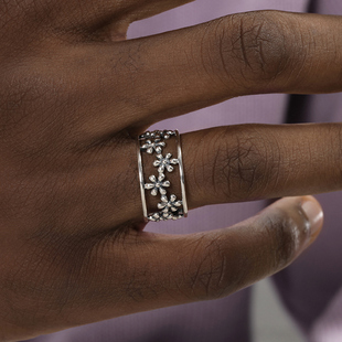GRGR 镂空花朵S925纯银戒指男女嘻哈潮流小众设计开口可调指环INS