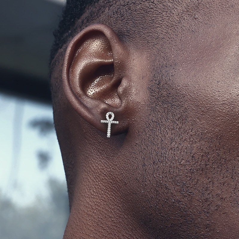 s925纯银 ankh earring安可十字架耳钉男女嘻哈耳饰蹦迪说唱饰品