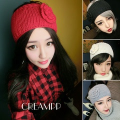 CREAMPP 日韩杂志款 手工钩织花朵平款针织毛线束发发带发饰头套