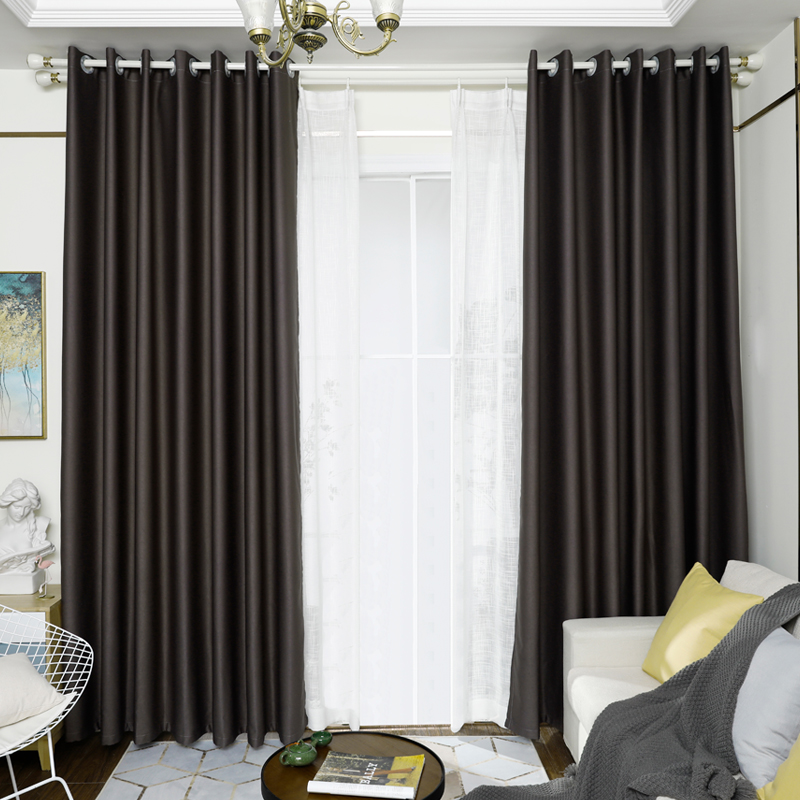 黑色窗帘全遮光curtains工装商用咖啡色卧室客厅服装店免打孔防风
