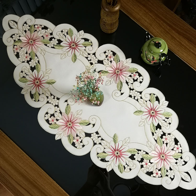 中式欧式布艺绣花桌布茶几巾花卉桌旗桌垫镂空盖巾餐垫桌垫桌旗