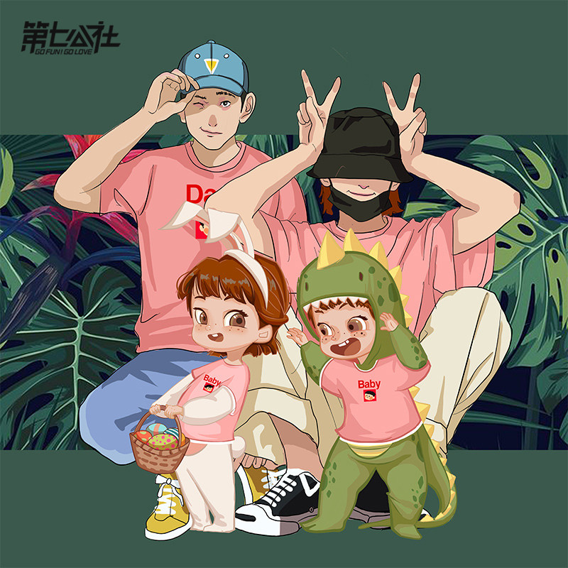 网红亲子装夏装2019新款潮家庭装一家四口洋气短袖t恤母女母子装