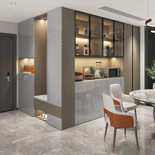 轻奢餐边柜酒柜一体靠墙转角鞋柜玄关柜组合高柜家用门口实木定制