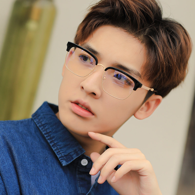平光眼镜男 潮人_眼镜框男时尚新款方形潮人个性平光可配近视成品眼镜