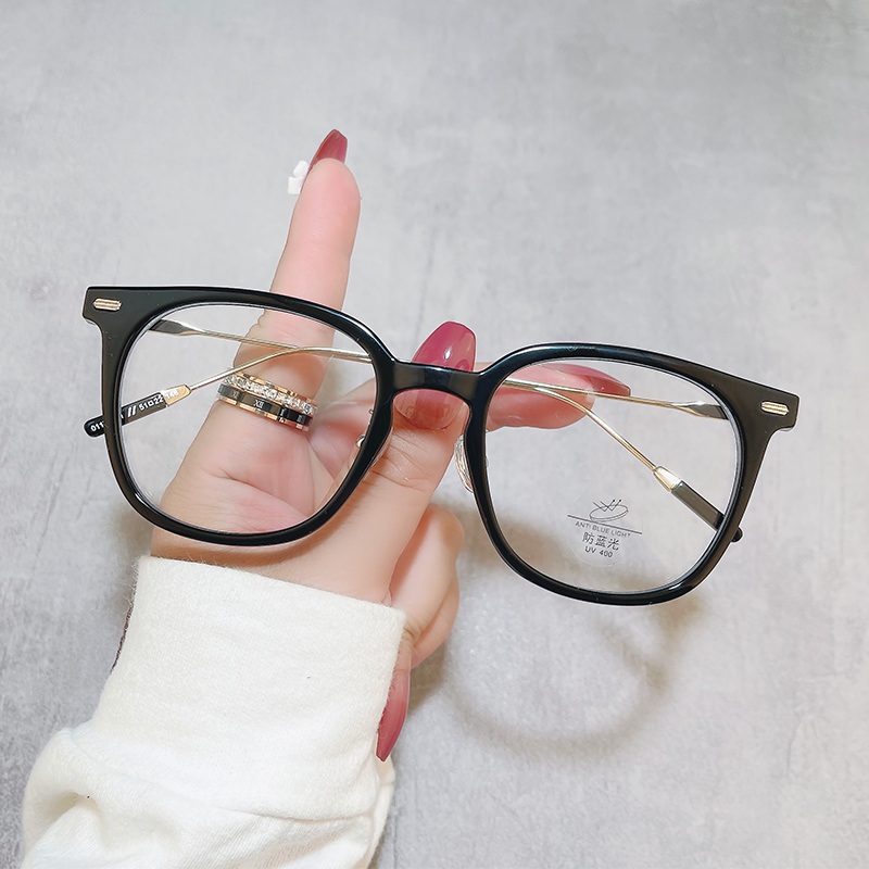 潮流TR眼镜框方形透明无度数防蓝光平光镜复古米钉潮配度数眼镜框