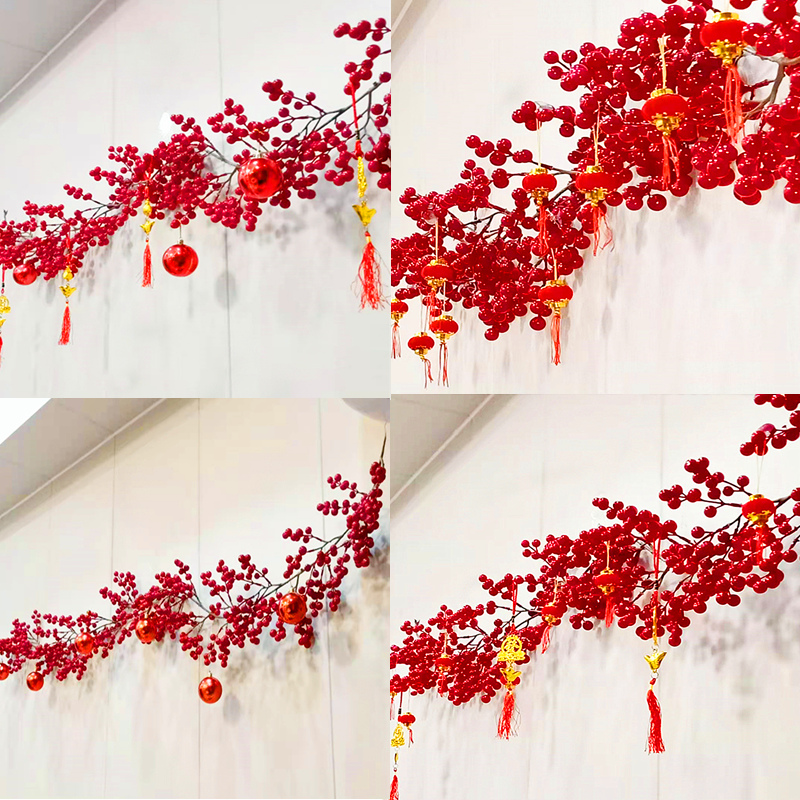 红色店铺橱窗装饰品拉条酒店墙面挂件彩条拉花家居客厅吊顶装饰花
