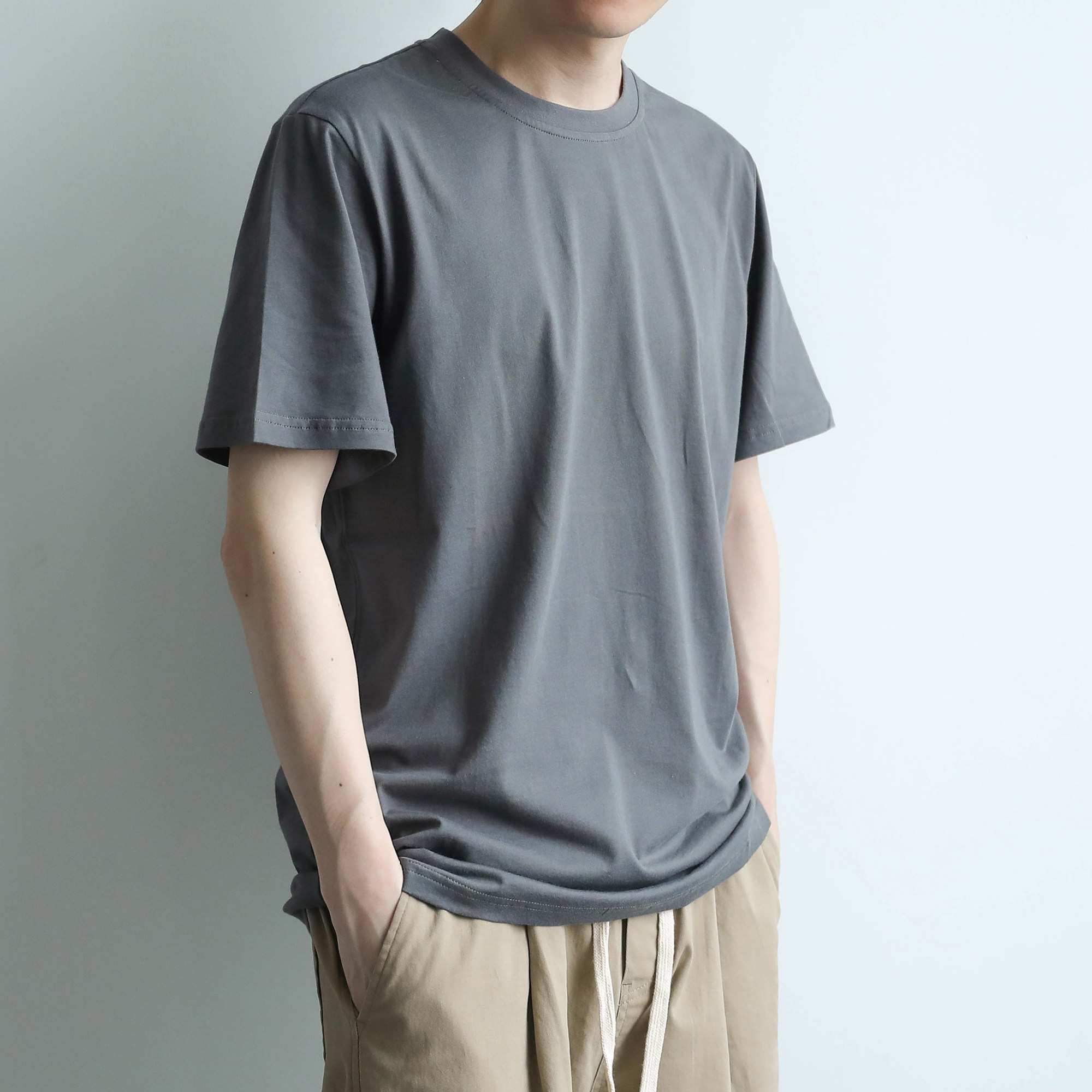 写意自制夏季日系文艺小清新百搭纯色t恤男装简约内搭棉短袖汗衫t