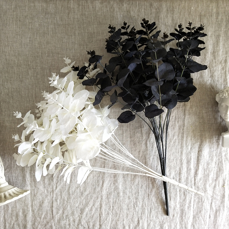 黑色白色彩色仿真尤加利叶ins个性假花草橱窗家居客厅摆件装饰