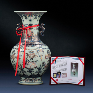 景德镇陶瓷器花瓶手绘描金仿古仿乾隆青花瓷瓶子中式轻奢家居饰品