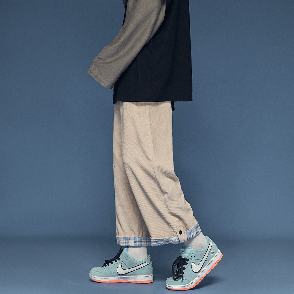 秋季潮流中性港风卷裤腿格子休闲百搭裤子男女kz275p45控58