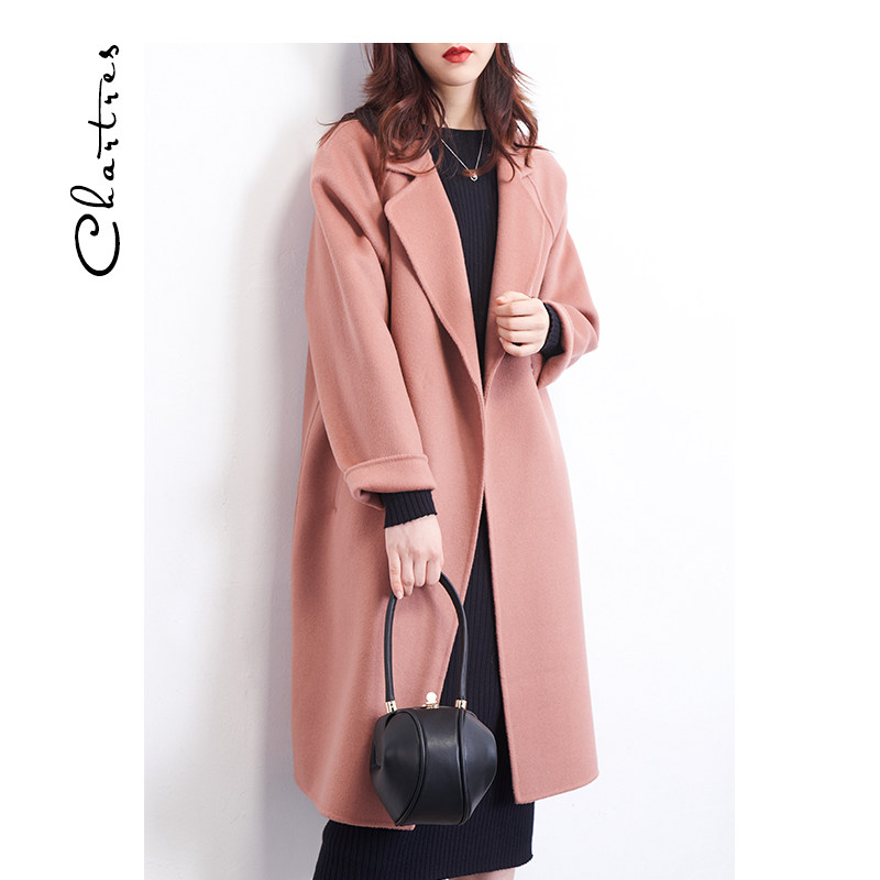 皮粉色毛呢外套