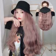 Fisherman hat with wig female one summer long hair big wave water ripple net red fashion natural full headgear