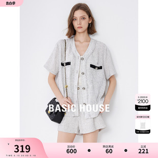 Basic House/百家好小香风衬衫女2024夏季新款短袖外套上衣小衫