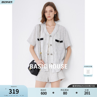 Basic House/百家好小香风衬衫女2024夏季新款短袖外套上衣小衫