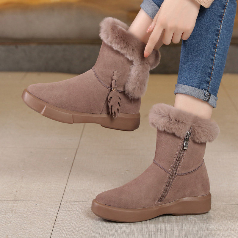 真皮雪地靴女冬季加绒棉鞋加厚毛毛鞋棉靴短靴2021新款大码女靴子