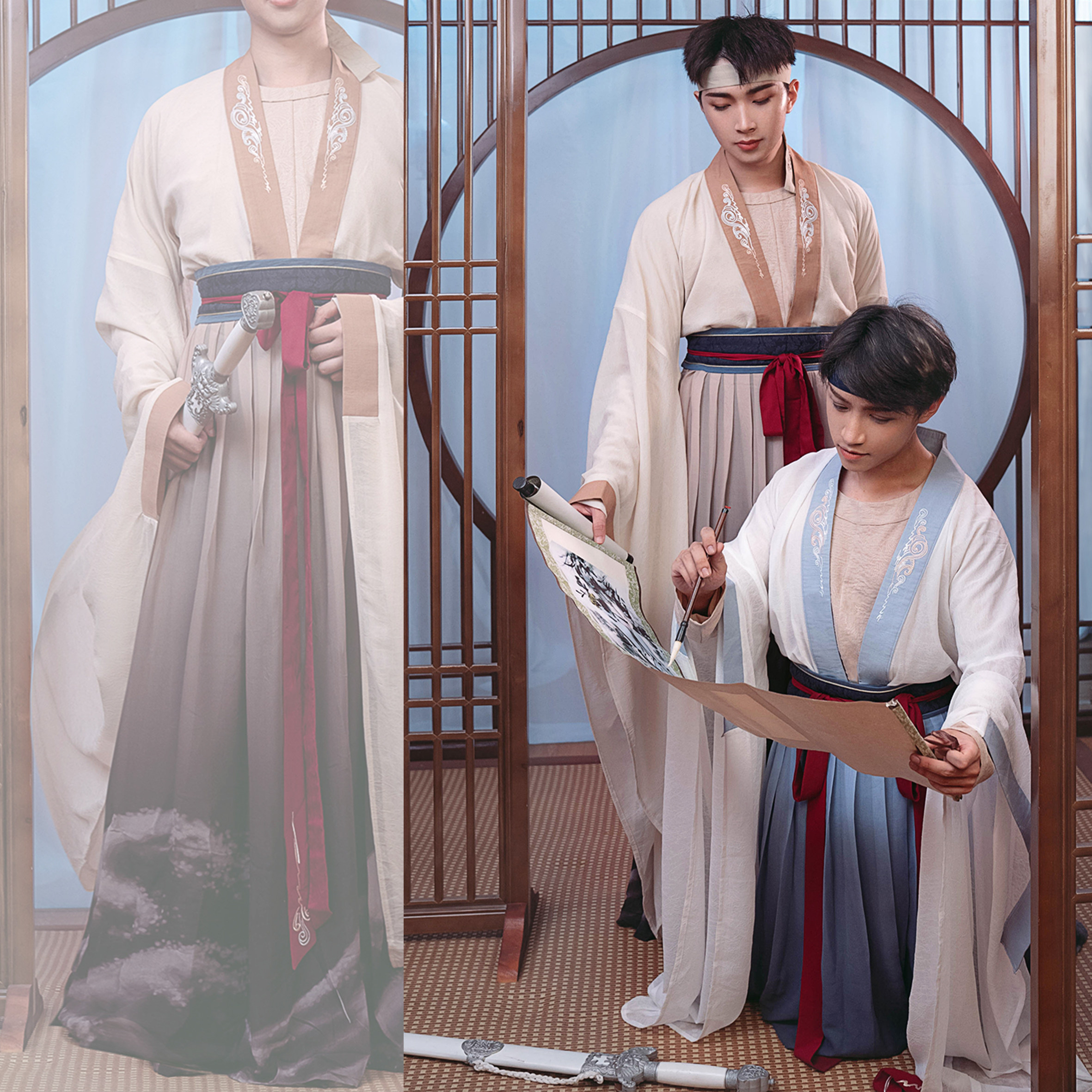 言欣坊∣魏晋南北朝大袖汉服男装男款cp款秋季对襟齐腰大气海浪