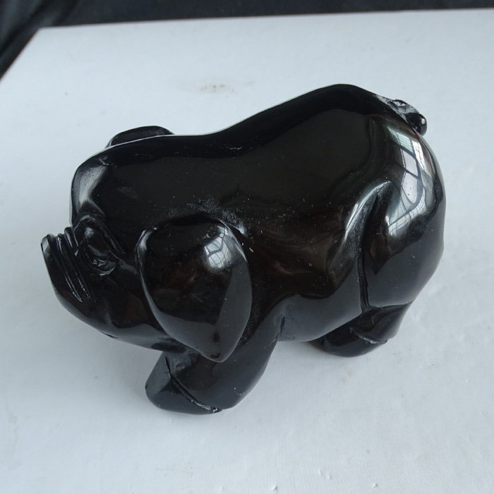 水玉冰魄天然全黑曜石手工雕刻发财猪大号家居店铺摆件小号把件