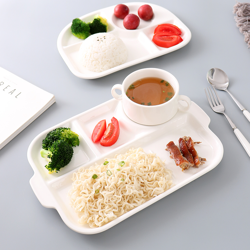 创意陶瓷分格餐盘早餐西餐分隔出口分食快餐盘食堂餐具一人食套装