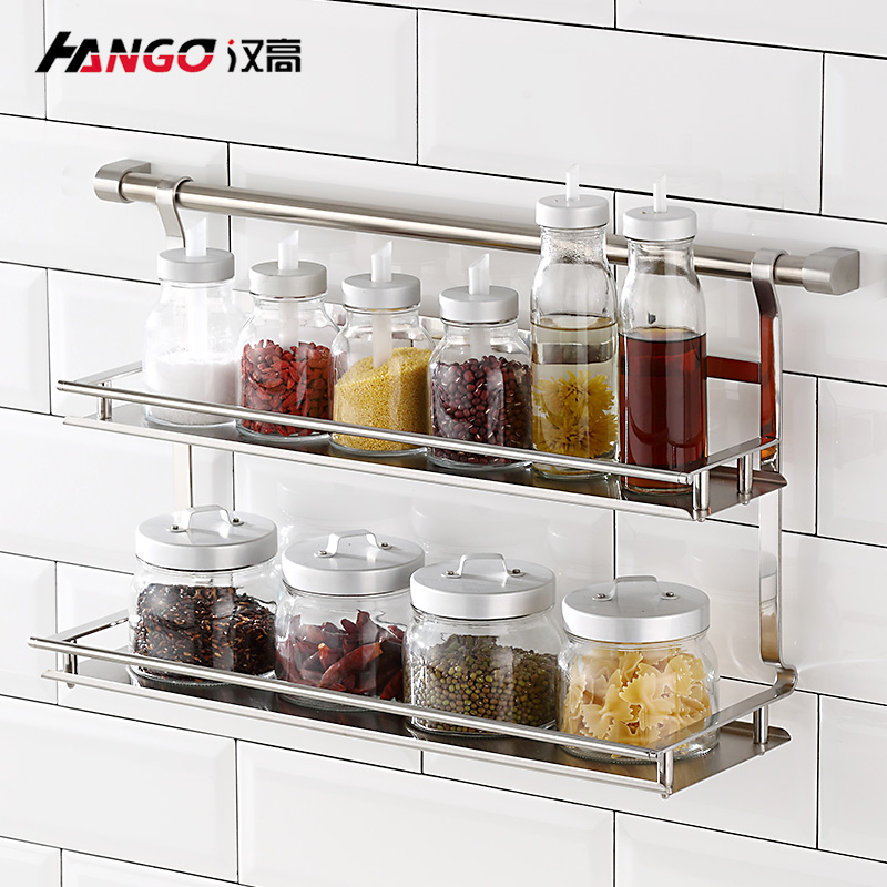 Henkel Kitchen Shelf Wall hanging 304 Stainless steel pendant Seasoning Storage rack double-deck flavoring Punch holesin the Kitchen/Cooking utensils , Kitchen Gadgets/Kitchen storage , Kitchen storage rack/Kitchen Shelf , Kitchen Shelf/Angle Brackets category - from Buy2taobao.com to provide professional Taobao agent buy service