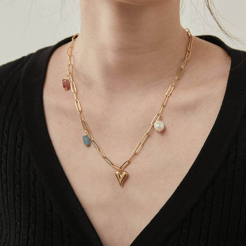 WEARRING 珍珠链条项链简约个性钛钢镀金不易掉色时髦小众锁骨链