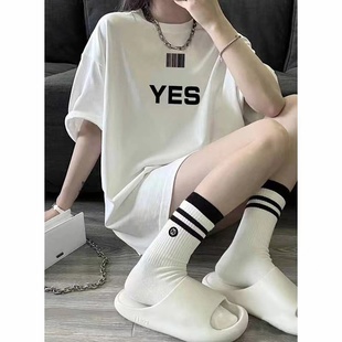 【潮牌YES-NO】前后字母印花欧货纯棉短袖夏季男女款情侣新款T