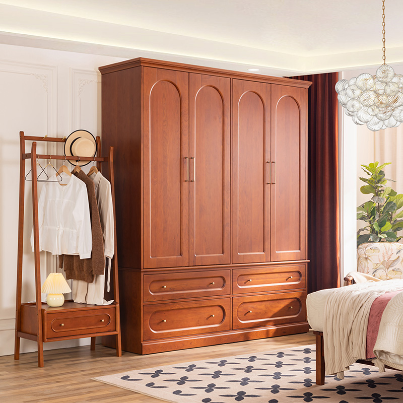 和年美家法式复古樱桃木实木大衣柜卧室家用对开门衣橱收纳储物柜