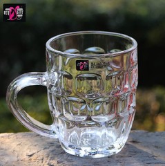加厚丽尊透明玻璃杯 扎啤酒杯 大号菠萝饮料把杯 咖啡茶水杯夏季