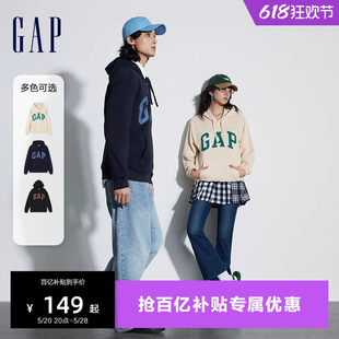 Gap男女装春季2024新款LOGO美式复古连帽法式圈织软卫衣892186