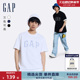 Gap男女装2024夏季新款纯棉字母logo圆领短袖T恤百搭上衣892185