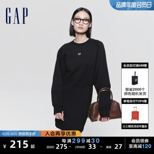 Gap女装2024春季新款logo简约拼接长袖圆领连衣裙卫衣裙430319